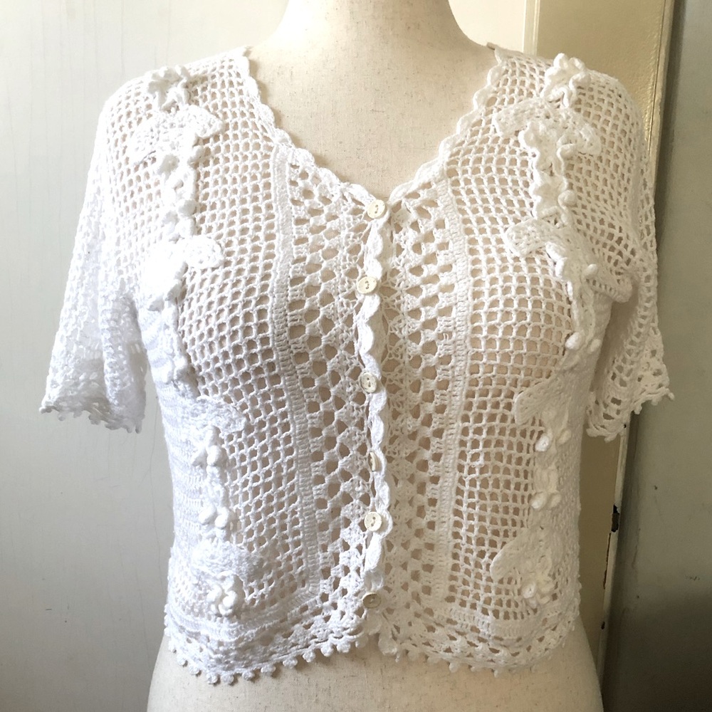 T & C Company White ButtonUp Crochet